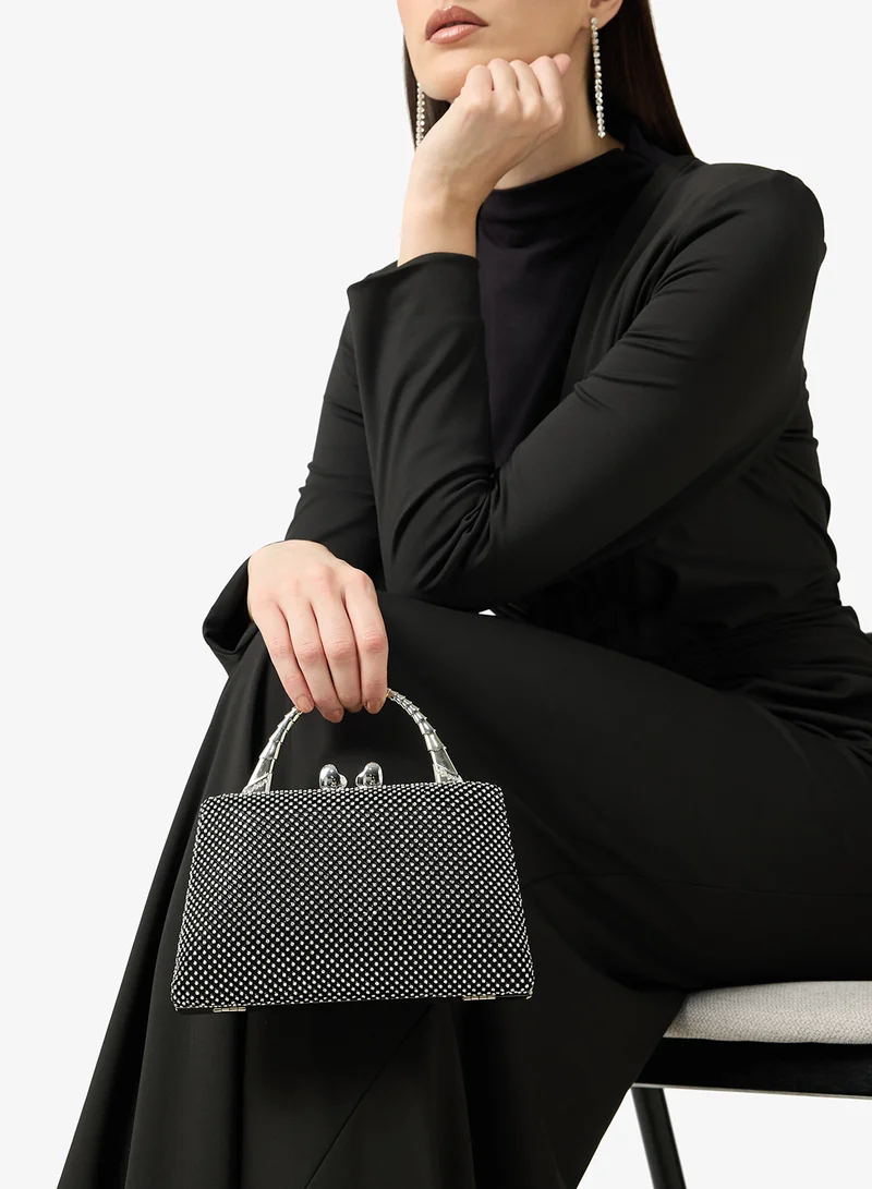 Khizana Black rhinestone detailed sparkly metallic top handle bag for Women | Best Price UAE